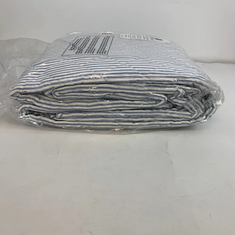 Laura Ashley Oxford Stripe Blue/White Twin Quilt Set w/ Sham NEW‎